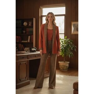 Perceptions NY 3 Piece Suit Jacket, Matching Tank Top,  Plaid Trouser Pants 70's